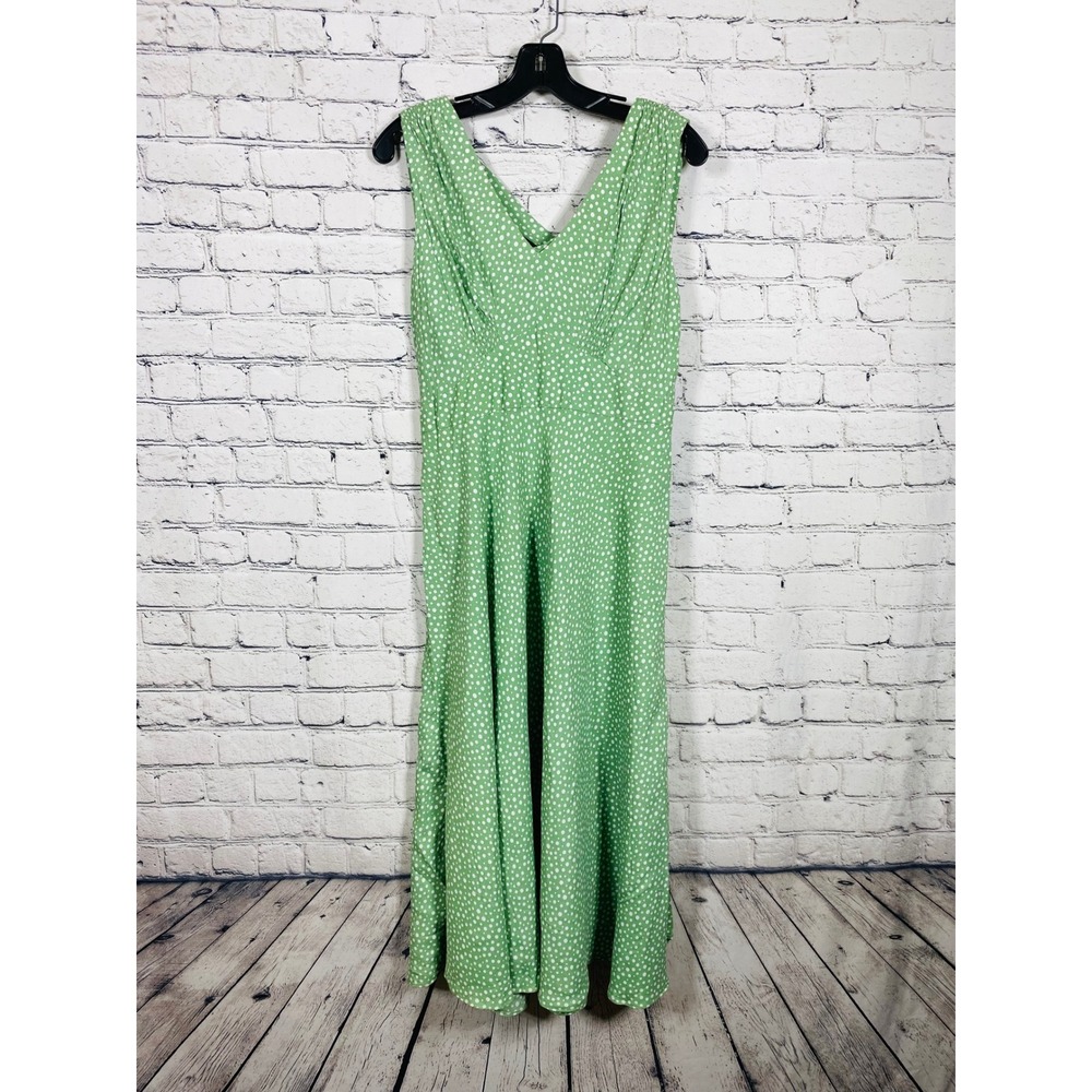 Sheri Martin Dress Womens V-Neck Polka Dot Green 12 Excellent Sleeveless Maxi